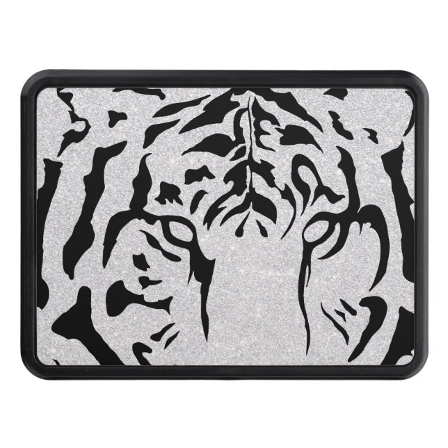 Black and White Tiger Silhouette Hitch Cover (Front)