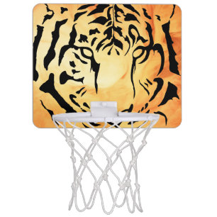 Black and White Tiger Silhouette Mini Basketball Hoop