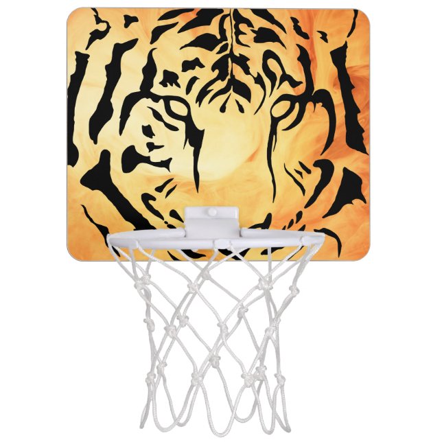 Black and White Tiger Silhouette Mini Basketball Hoop (Front)