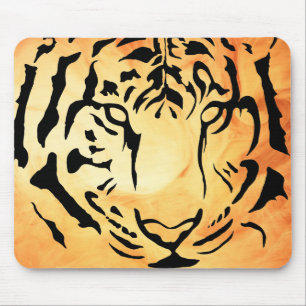 Black and White Tiger Silhouette Mouse Pad