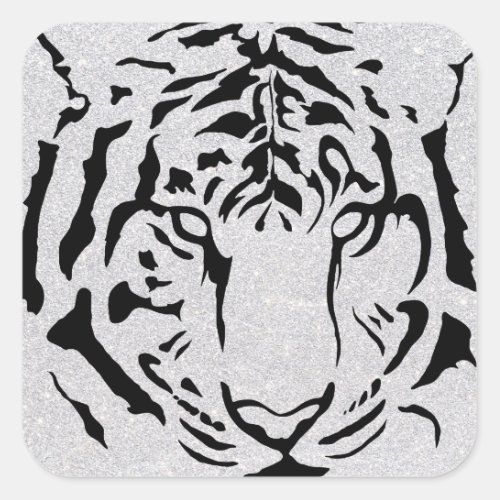 Black and White Tiger Silhouette Square Sticker