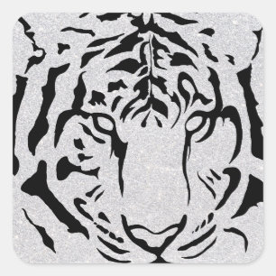 Black and White Tiger Silhouette Square Sticker