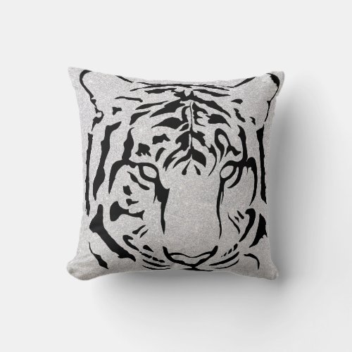 Black and White Tiger Silhouette Throw Pillow