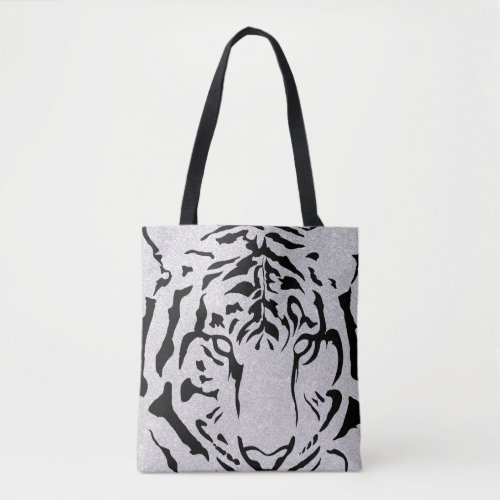 Black and White Tiger Silhouette Tote Bag