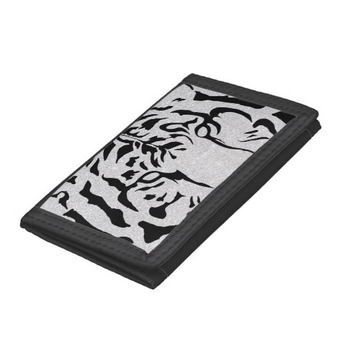 Black and White Tiger Silhouette Trifold Wallet