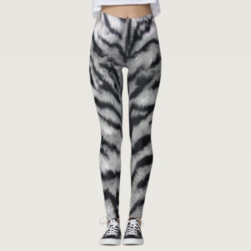 Black and White Tiger Stripe Fur Print  Leggings