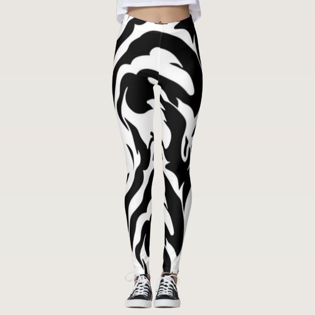 Black And White Tiger strips  Leggings (Front)