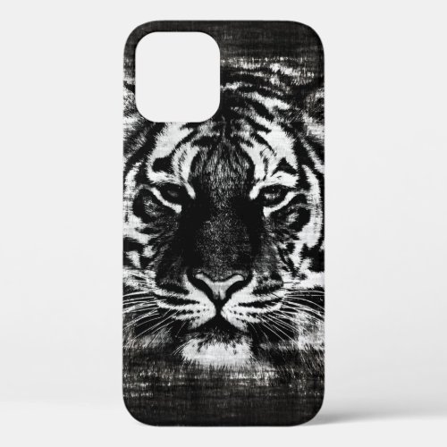 Black and White Tiger Vintage iPhone 12 Pro Case