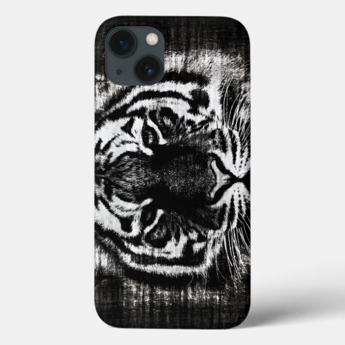 Black and White Tiger Vintage iPhone 13 Case