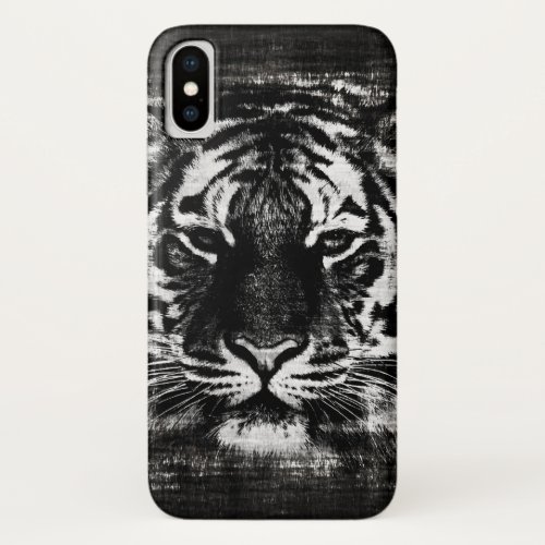 Black and White Tiger Vintage iPhone X Case