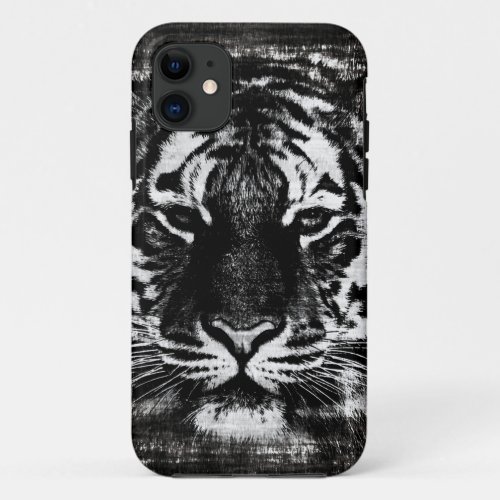 Black and White Tiger Vintage iPhone 11 Case