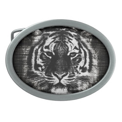 Black and White Tiger Vintage Oval Belt Buckle