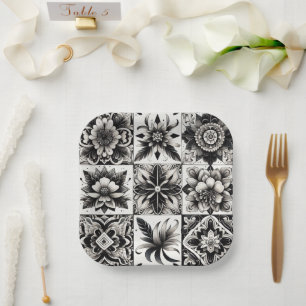 Black and White Tile Paper Plates