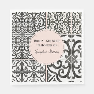 Black and White Tile Pattern Southwest Blush Pink Napkins