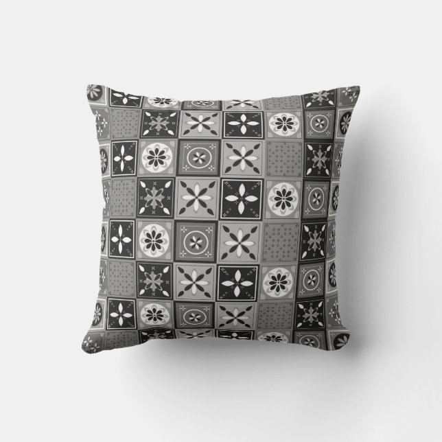 Black and white tile pattern throw pillow (Back)