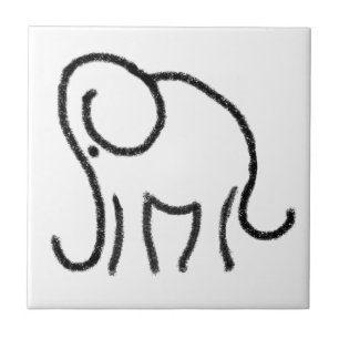Black and white tile with stylized elephant emblem