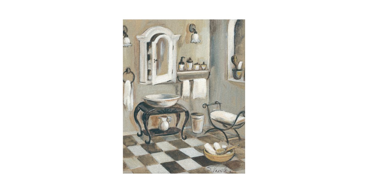 Black and White Tiled French Bathroom Canvas Print | Zazzle