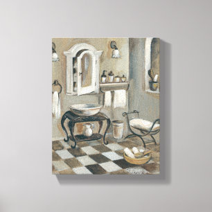Black and White Tiled French Bathroom Canvas Print