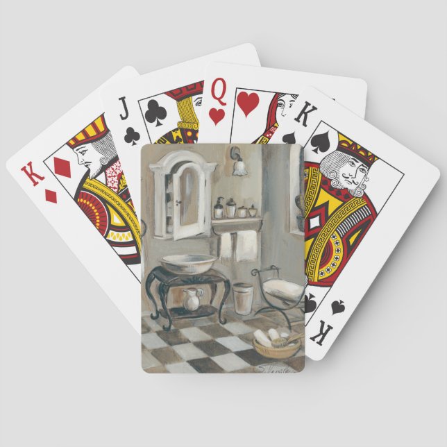 Black and White Tiled French Bathroom Poker Cards (Back)