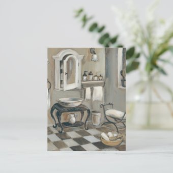 Black and White Tiled French Bathroom Postcard | Zazzle