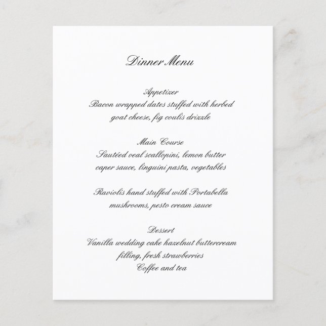 Black and White Timeless Budget Wedding Menu Flyer (Front)