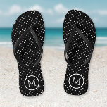 Black and White Tiny Dots Monogram Flip Flops<br><div class="desc">Custom printed flip flop sandals with a cute girly polka dot pattern and your custom monogram or other text in a circle frame. Click Customize It to change text fonts and colors or add your own images to create a unique one of a kind design!</div>