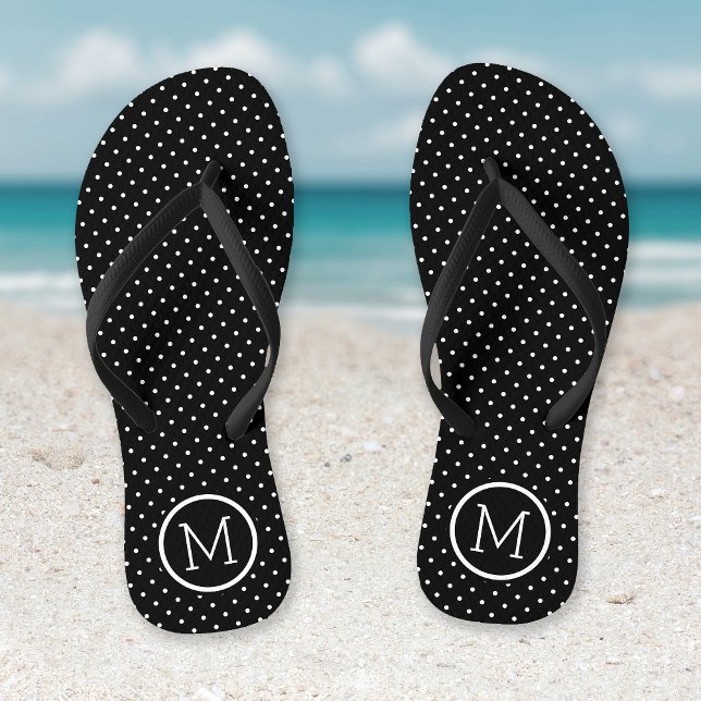 Black and White Tiny Dots Monogram Flip Flops (Creator Uploaded)
