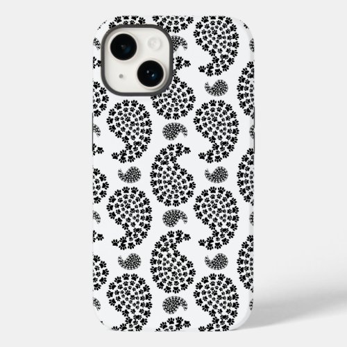 Black And White Tiny Paw Print Paisley Pattern Case_Mate iPhone 14 Case