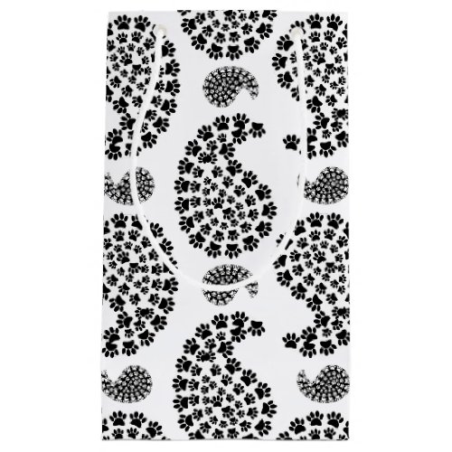 Black And White Tiny Paw Print Paisley Pattern Small Gift Bag