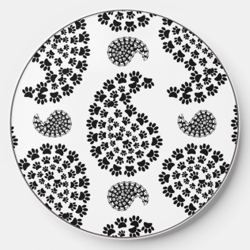 Black And White Tiny Paw Print Paisley Pattern Wireless Charger