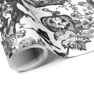Black and White Toile Halloween Wrapping Paper