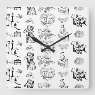 Black And White Toile Pattern Square Wall Clock