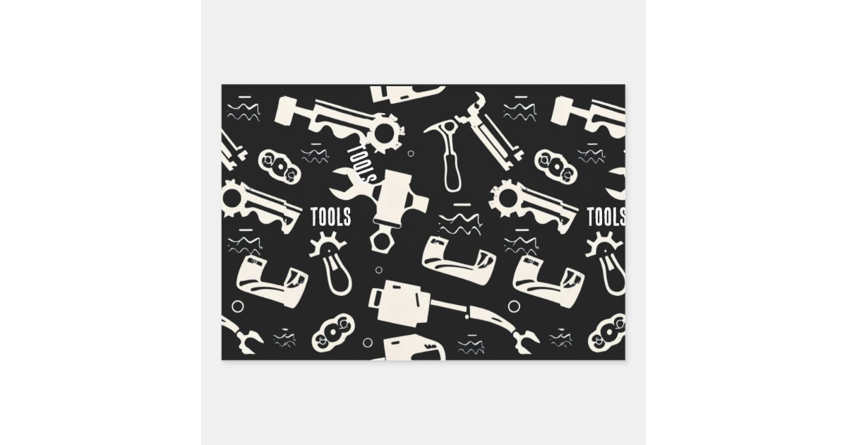 Tools Wrapping Paper black and white tools heavy duty wrapping paper | Zazzle