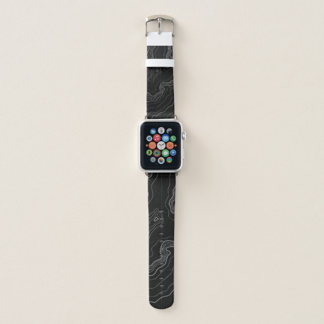 Black and white topography map apple watch band (Front)