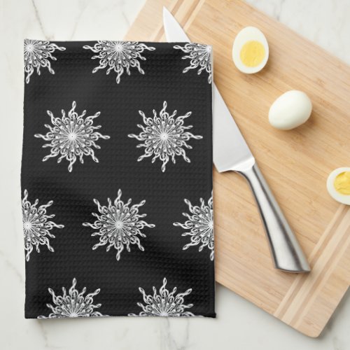 Black and White Trable Clef Snowflake Pattern Kitchen Towel