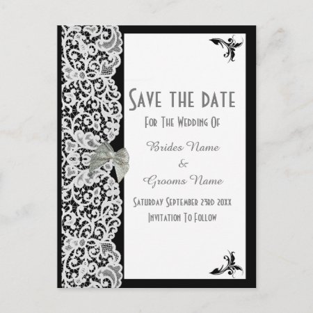 Black And White Traditional Lace Save The Date Announcement Postcard