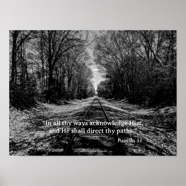 Black and White Train Track Proverbs Scripture Poster (Front)