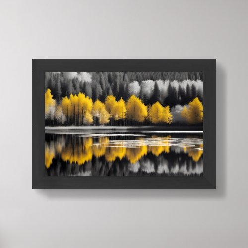 Black and White Tranquility and Yellow Reflections Framed Art