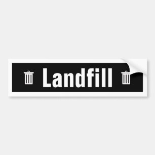 Black and White Trash Can Label: Landfill Bumper Sticker