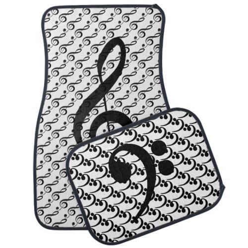 Black and White Treble and Bass Clef Music Car Floor Mat