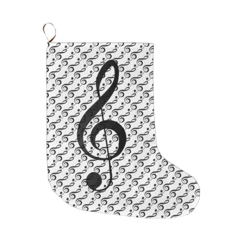 Black and White Treble and Bass Clef Music Large Christmas Stocking