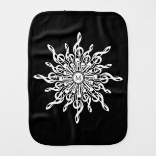 Black and White Treble Clef Snowflake Monogram Baby Burp Cloth