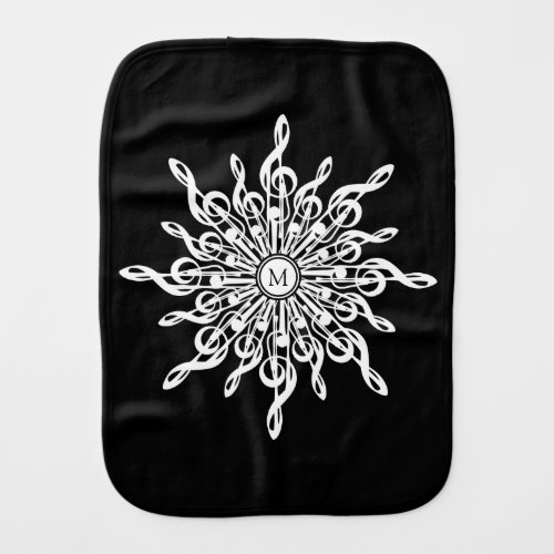 Black and White Treble Clef Snowflake Monogram Baby Burp Cloth