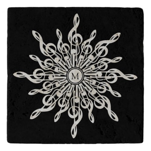 Black and White Treble Clef Snowflake Monogram Trivet