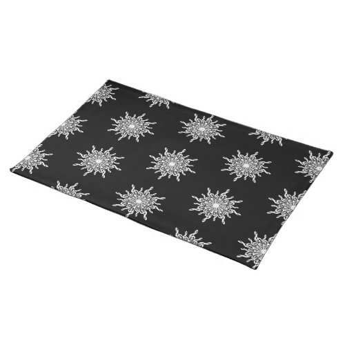 Black and White Treble Clef Snowflake Pattern Cloth Placemat
