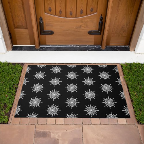 Black and White Treble Clef Snowflake Pattern Doormat