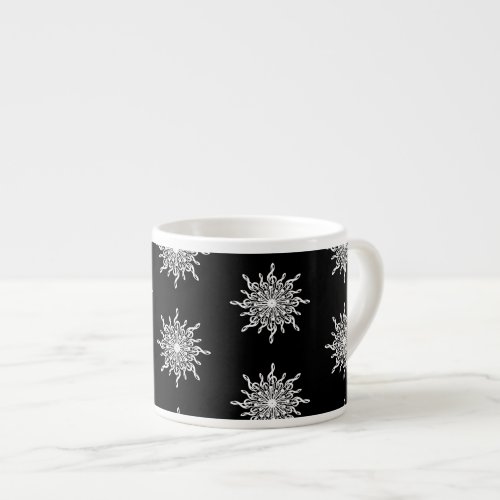 Black and White Treble Clef Snowflake Pattern Espresso Cup