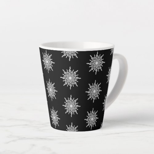 Black and White Treble Clef Snowflake Pattern Latte Mug