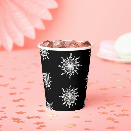 Black and White Treble Clef Snowflake Pattern Paper Cups