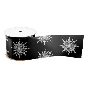 Black and White Treble Clef Snowflake Pattern Satin Ribbon